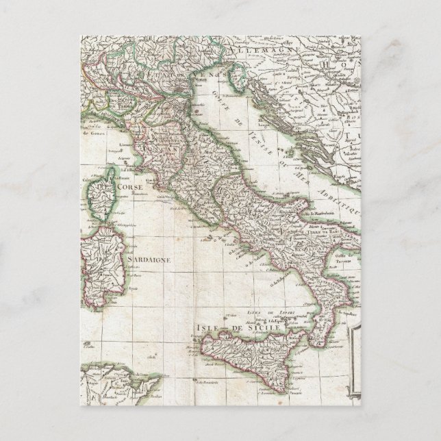Postal Mapa de época de Italia (1770) (Anverso)