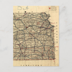 Postal Mapa de época de Kansas (1884)