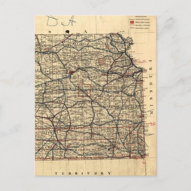 Postal Mapa de época de Kansas (1884) (Anverso)