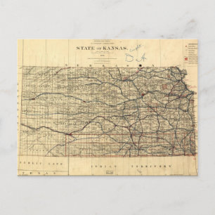 Postal Mapa de época de Kansas (1884)