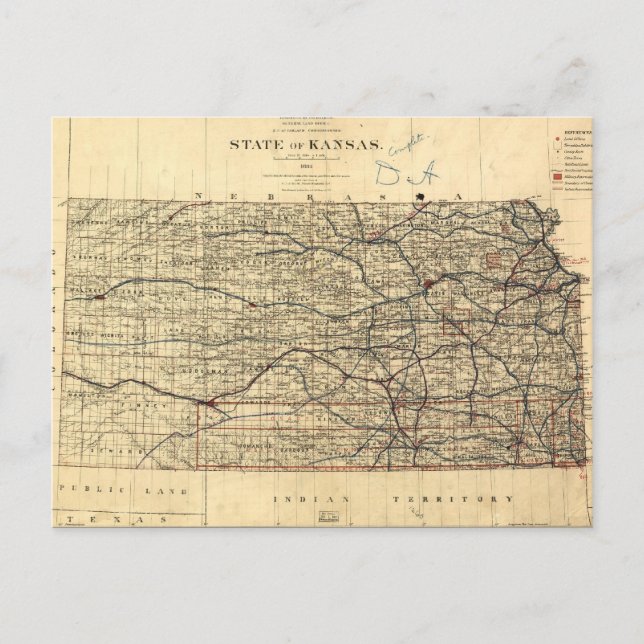 Postal Mapa de época de Kansas (1884) (Anverso)