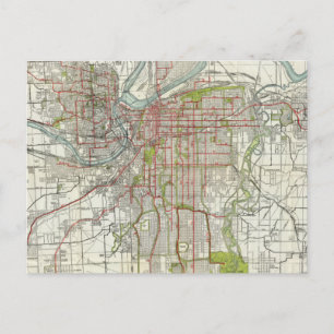 Postal Mapa de época de Kansas City Missouri (1920)