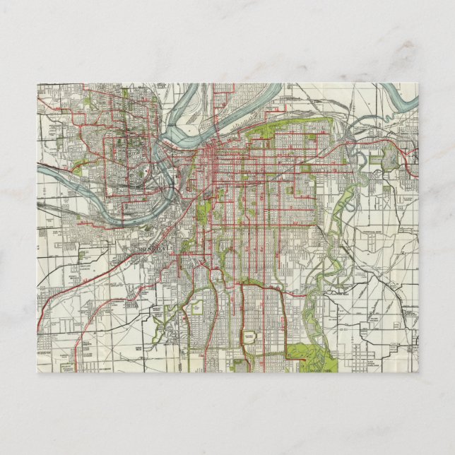 Postal Mapa de época de Kansas City Missouri (1920) (Anverso)