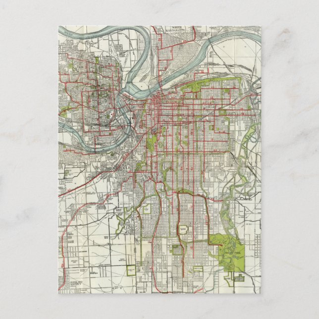 Postal Mapa de época de Kansas City Missouri (1920) (Anverso)