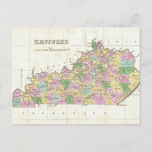 Postal Mapa de época de Kentucky (1827) (Anverso)