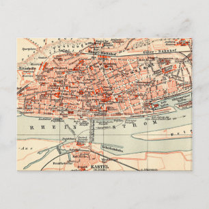 Postal Mapa de época de la Alemania de Maguncia (1905)