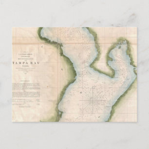 Postal Mapa de época de la bahía costera de Tampa (1855)