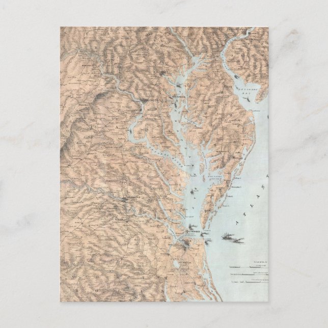 Postal Mapa de época de la bahía de Chesapeake (1861) (Anverso)