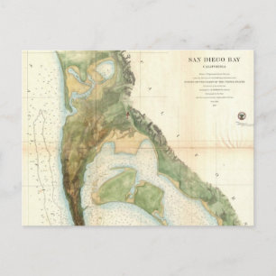 Postal Mapa de época de la bahía de San Diego (1857)