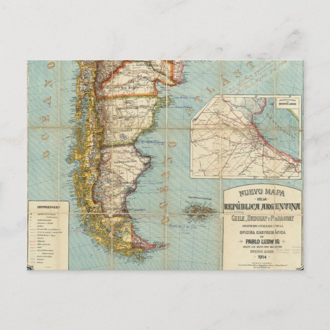 Postal Mapa de época de la Baja América del Sur (1914) (Anverso)
