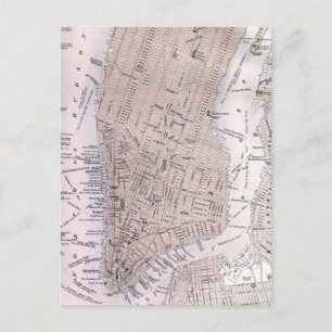 Postal Mapa de época de la ciudad de Nueva York (1884)