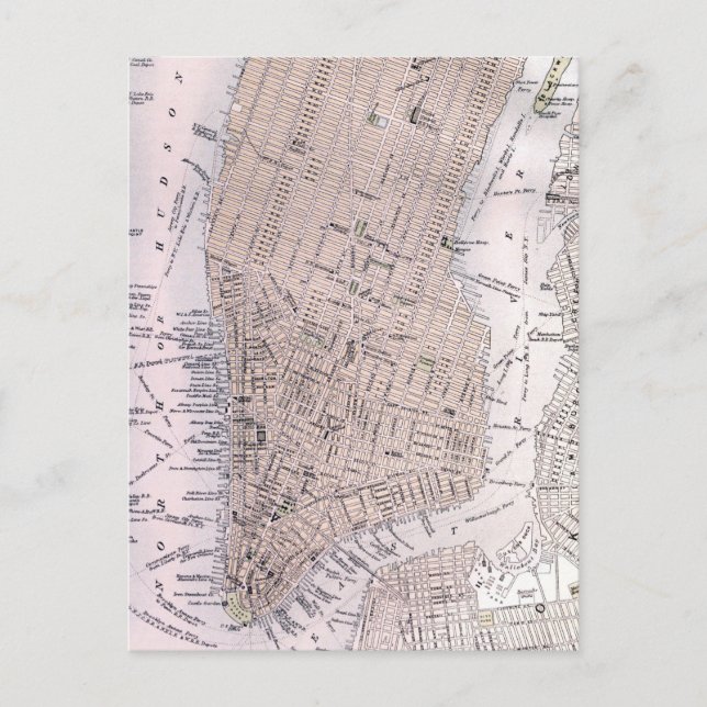 Postal Mapa de época de la ciudad de Nueva York (1884) (Anverso)