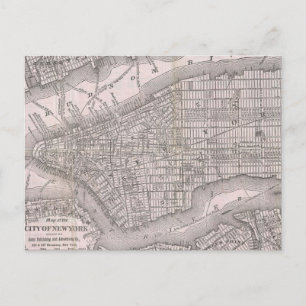 Postal Mapa de época de la ciudad de Nueva York (1886)