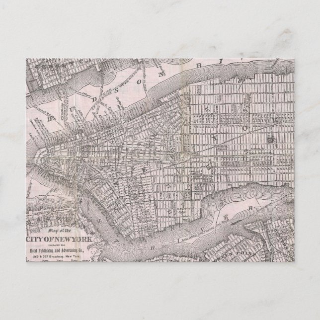 Postal Mapa de época de la ciudad de Nueva York (1886) (Anverso)
