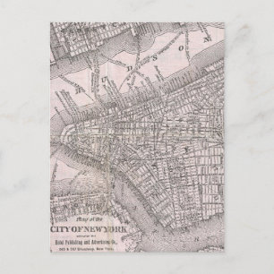 Postal Mapa de época de la ciudad de Nueva York (1886)