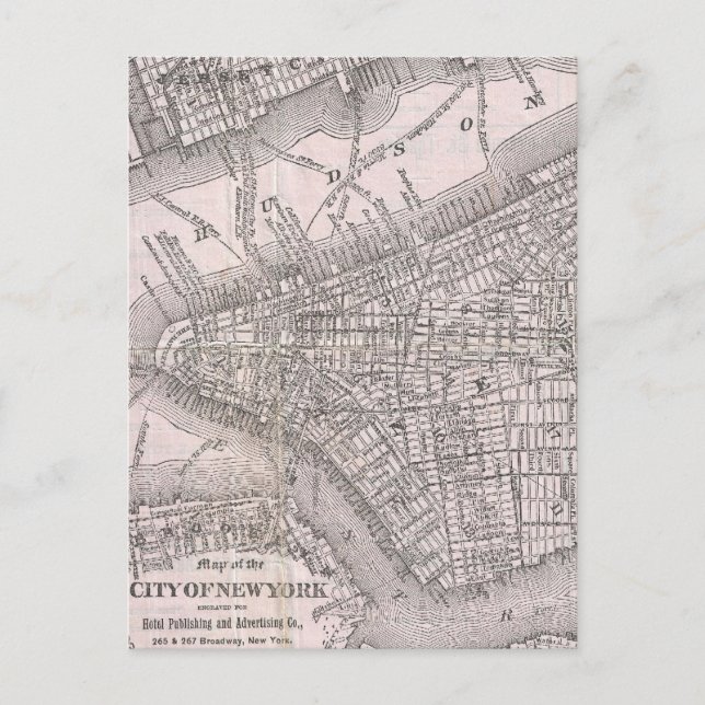 Postal Mapa de época de la ciudad de Nueva York (1886) (Anverso)