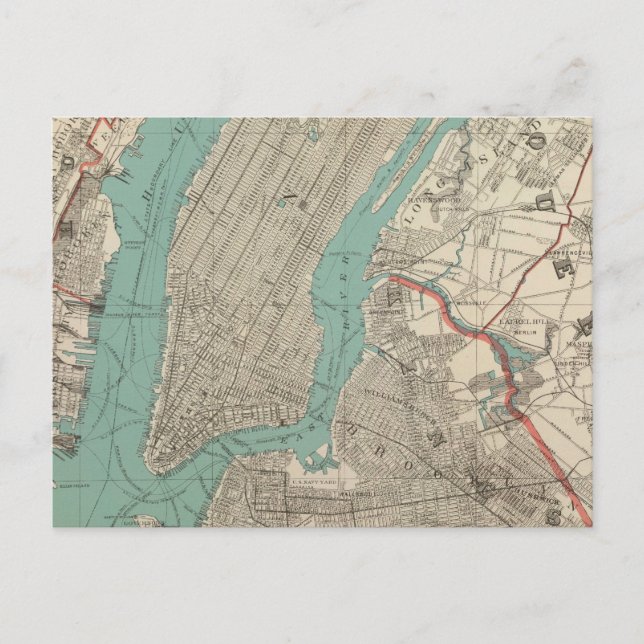 Postal Mapa de época de la ciudad de Nueva York (1890) (Anverso)