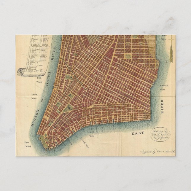 Postal Mapa de época de la ciudad de Nueva York baja (180 (Anverso)