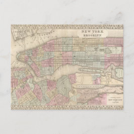 Postal Mapa de época de la ciudad de Nueva York / Brookly