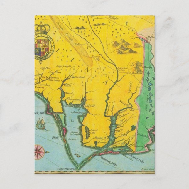 Postal Mapa de época de la costa de Carolina (Anverso)