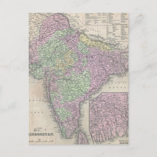 Postal Mapa de época de la India (1853)