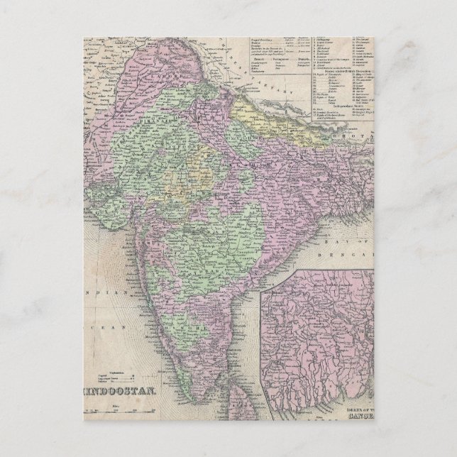 Postal Mapa de época de la India (1853) (Anverso)