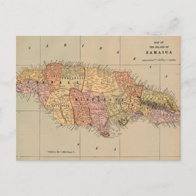 Postal Mapa de época de la isla de Jamaica (Anverso)