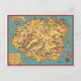 Postal Mapa de época de la isla de Kauai