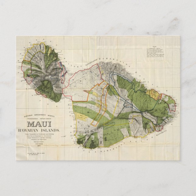 Postal Mapa de época de la isla de Maui (1906) (Anverso)