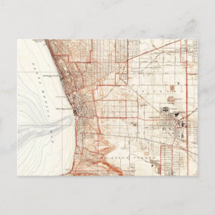 Postal Mapa de época de la playa de Redondo y Torrance CA