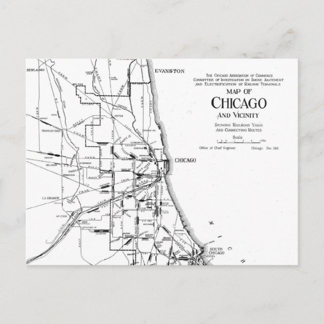 Postal Mapa de época de la Red Ferroviaria de Chicago (19 (Anverso)