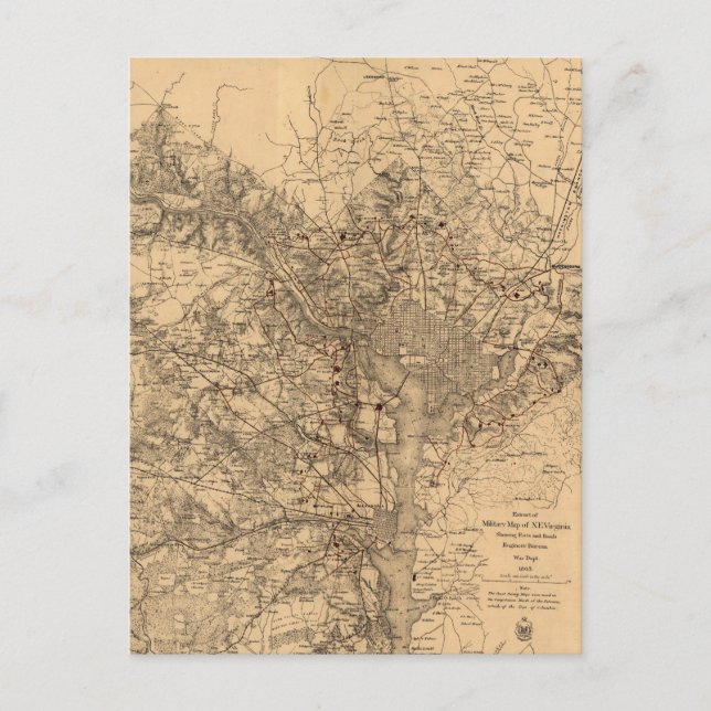 Postal Mapa de época de la zona de Washington DC (1865) (Anverso)