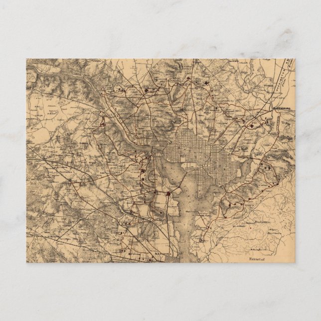 Postal Mapa de época de la zona de Washington DC (1865) (Anverso)