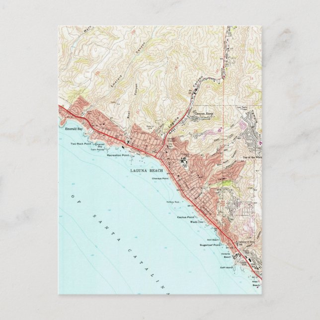 Postal Mapa de época de Laguna Beach California (1965) (Anverso)