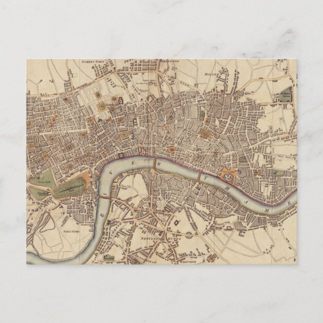 Postal Mapa de época de Londres Inglaterra (1807) (Anverso)