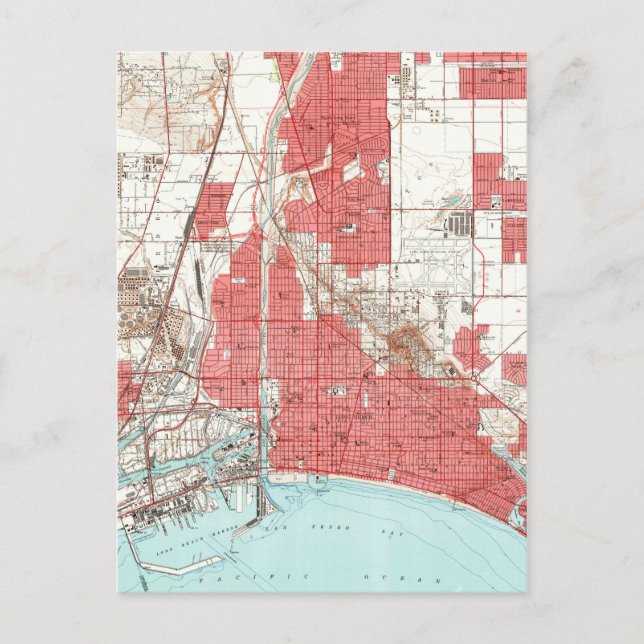 Postal Mapa de época de Long Beach California (1949) 3 (Anverso)