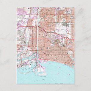 Postal Mapa de época de Long Beach California (1964)