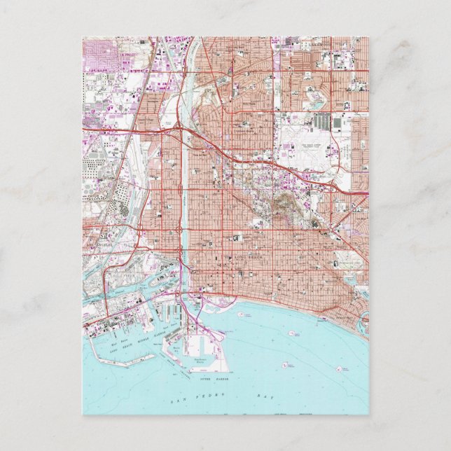 Postal Mapa de época de Long Beach California (1964) (Anverso)