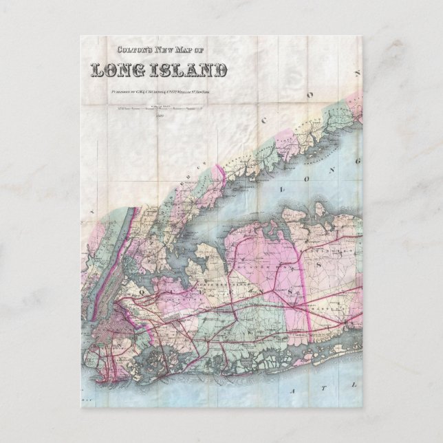 Postal Mapa de época de Long Island (1880) (Anverso)