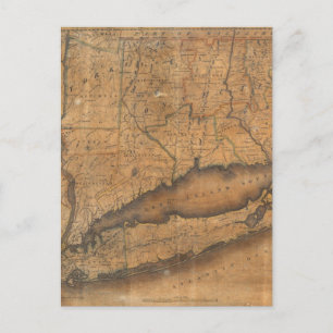 Postal Mapa de época de Long Island y Connecticut (1815)
