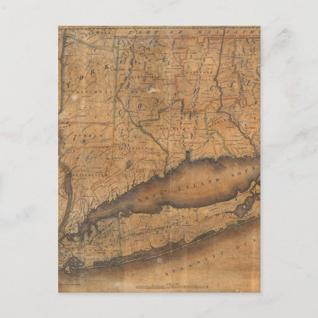 Postal Mapa de época de Long Island y Connecticut (1815) (Anverso)