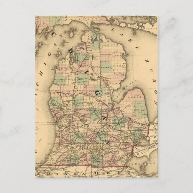 Postal Mapa de época de los ferrocarriles de Michigan (18 (Anverso)