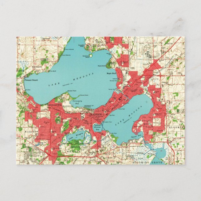 Postal Mapa de época de Madison Wisconsin (1959) (Anverso)