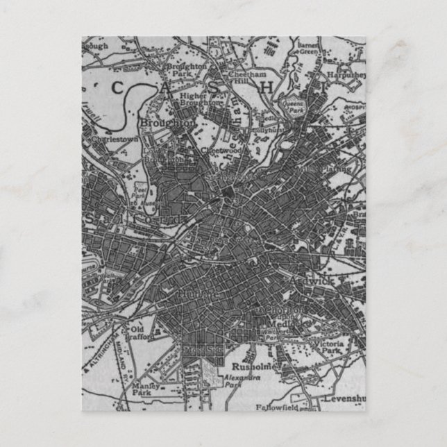 Postal Mapa de época de Manchester England (1911) (Anverso)