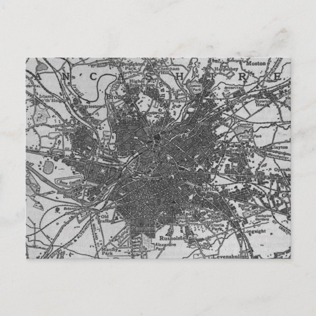 Postal Mapa de época de Manchester England (1911) (Anverso)