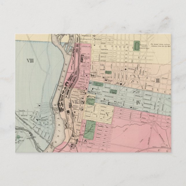 Postal Mapa de época de Manchester New Hampshire (1877) (Anverso)