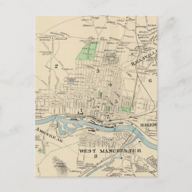 Postal Mapa de época de Manchester NH (1892) (Anverso)