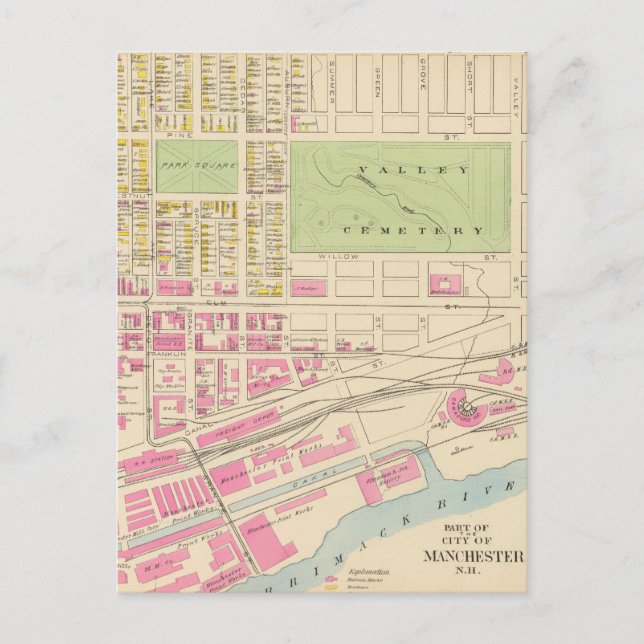 Postal Mapa de época de Manchester NH (1892) (2) (Anverso)