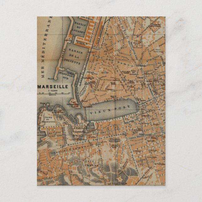 Postal Mapa de época de Marsella Francia (1914) (Anverso)