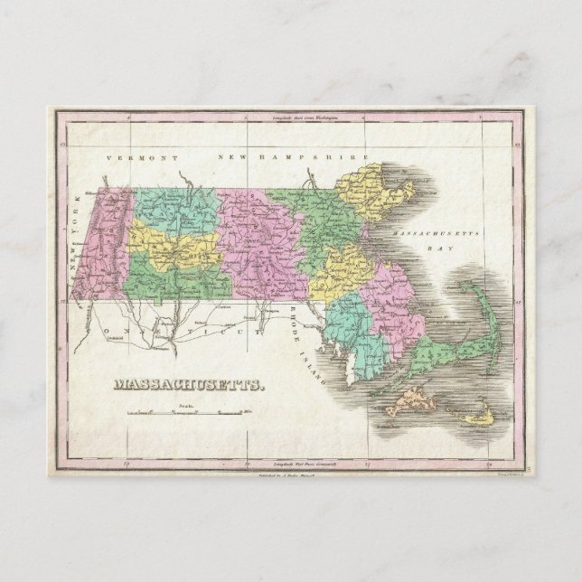Postal Mapa de época de Massachusetts (1827) (Anverso)